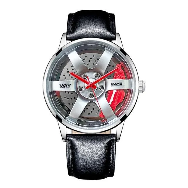 3D Rotation Unique Custom Design Sports Car Wheel Rim Watch for Men