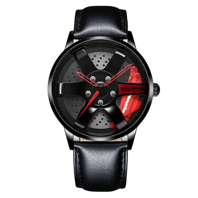 3D Rotation Unique Custom Design Sports Car Wheel Rim Watch for Men