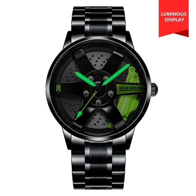 3D Rotation Unique Custom Design Sports Car Wheel Rim Watch for Men