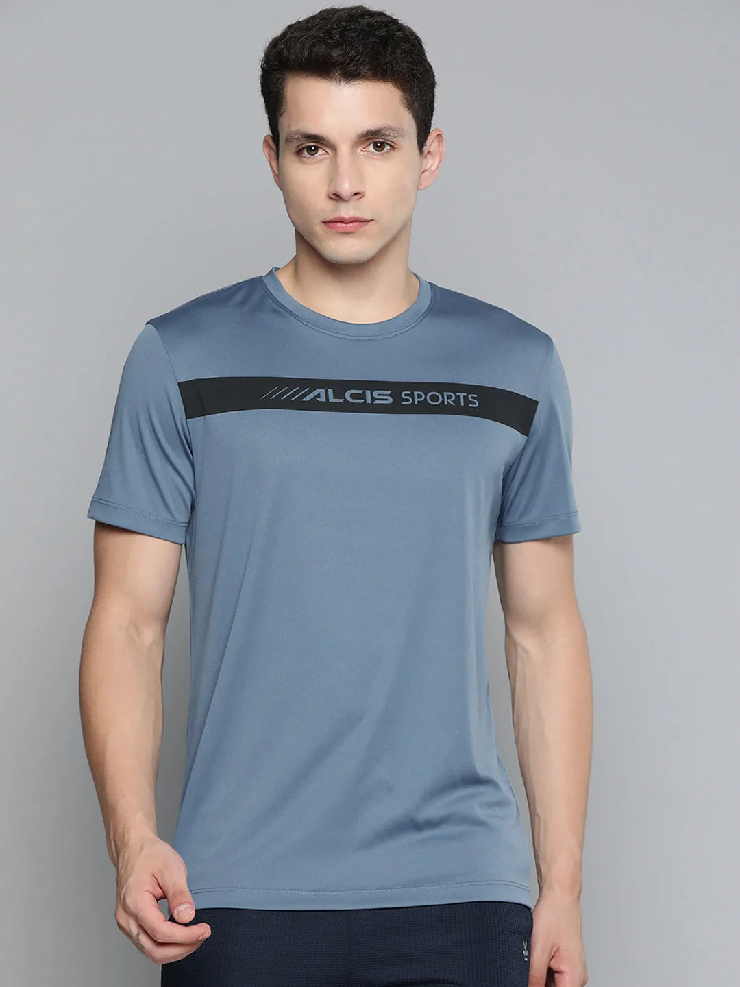 Alcis Men Blue Brand Logo Printed Slim Fit T-shirt