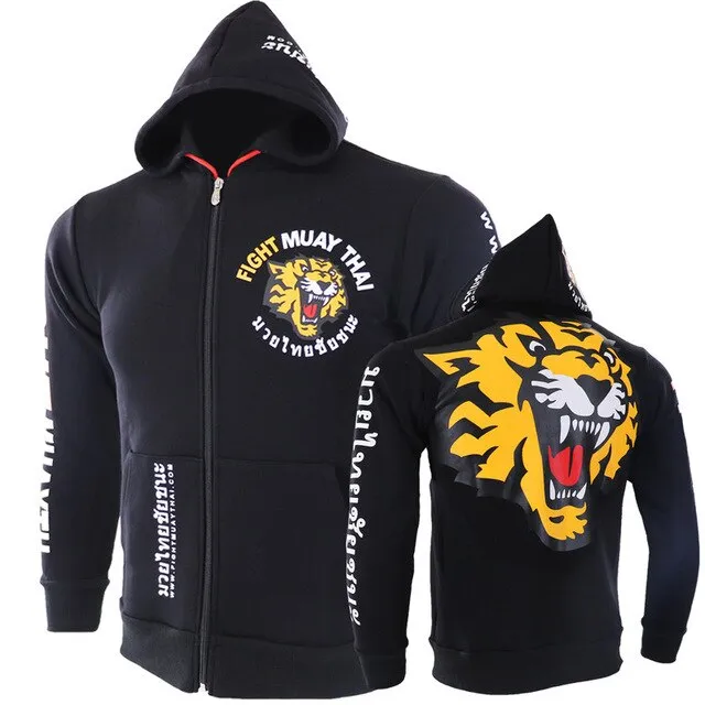 Autumn Winter Zipper Hooded Sweatshirts Tiger Printed Hoodie UFC Mixed Fighting Fitness Sweatshirts MMA Fight Training Jacket