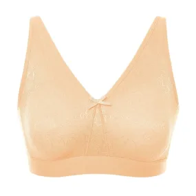 Beige Cotton Wireless Plus Size No-padding Front Closure Bra for Women