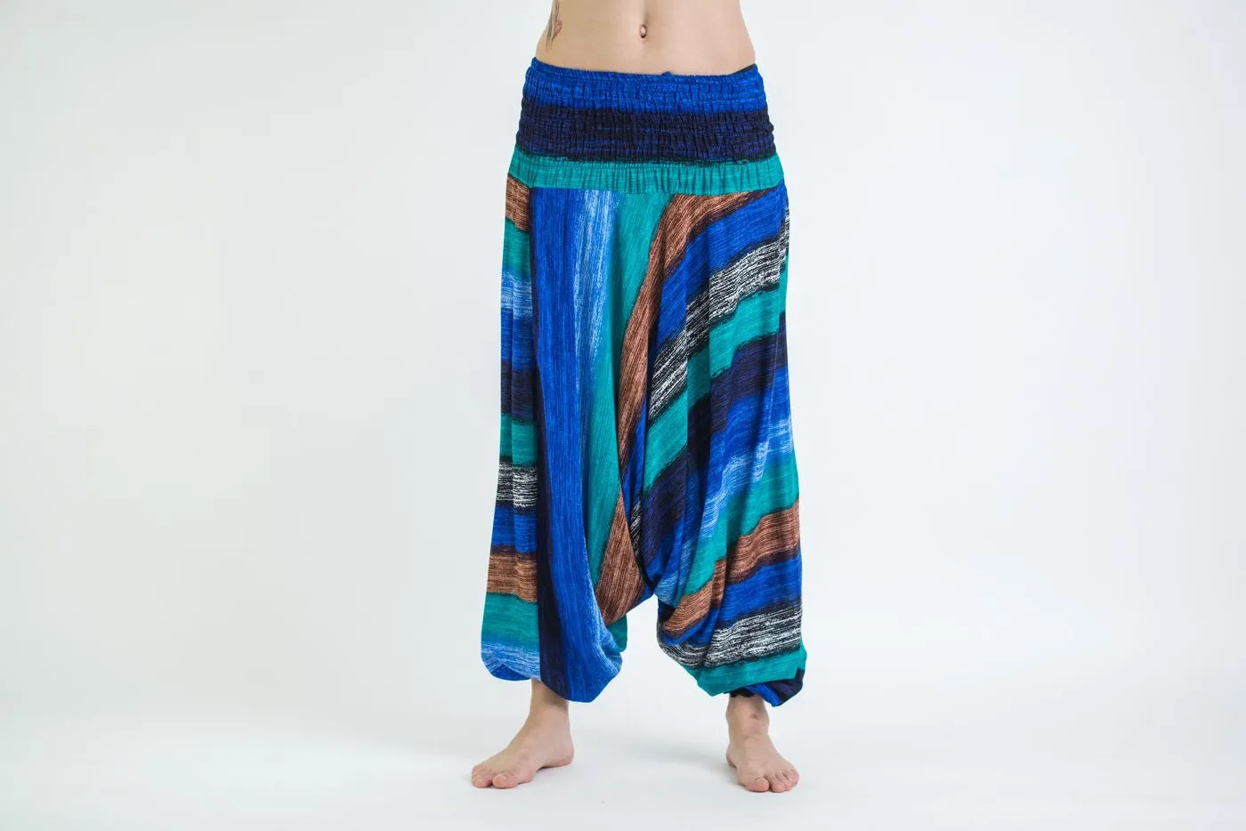 Boho Striped 2-in-1 Jumpsuit Harem Pants in Turquoise