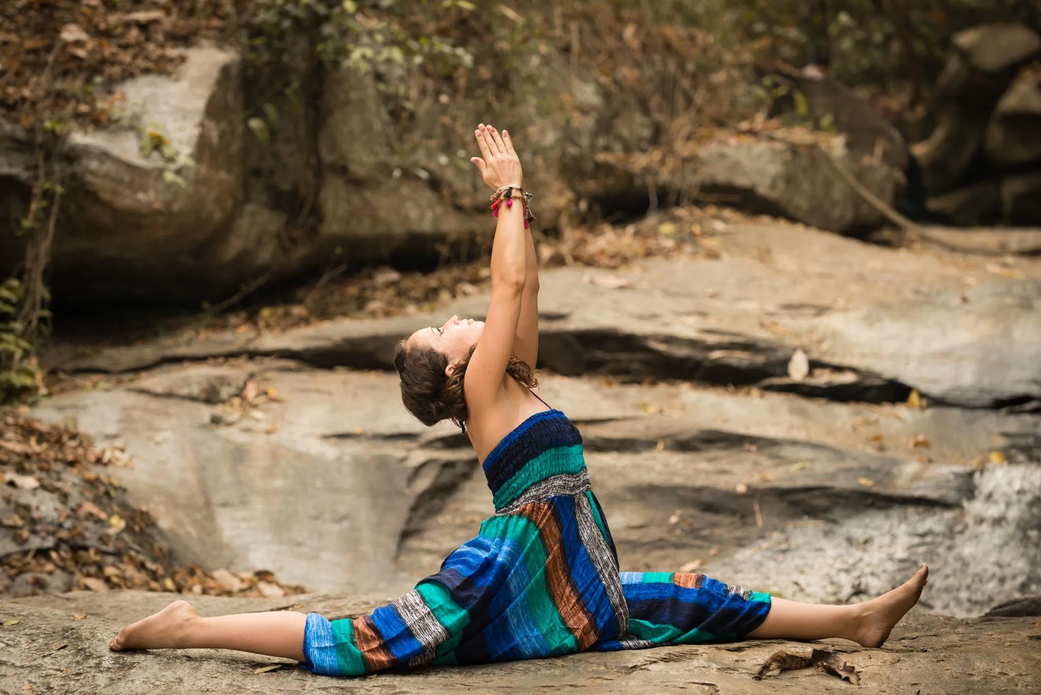 Boho Striped 2-in-1 Jumpsuit Harem Pants in Turquoise