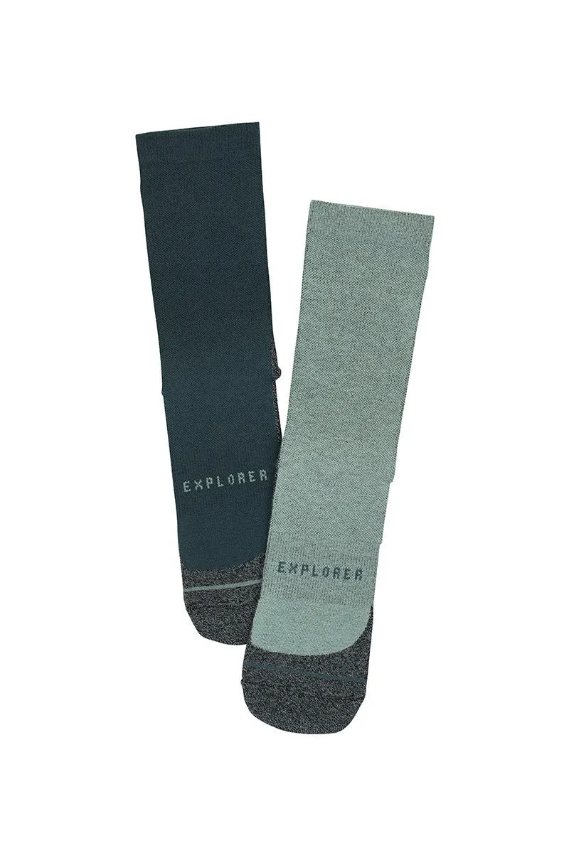 Bonds Explorer 2 Pairs Light Tough Crew Cotton Blend Socks - Grey 04K Print