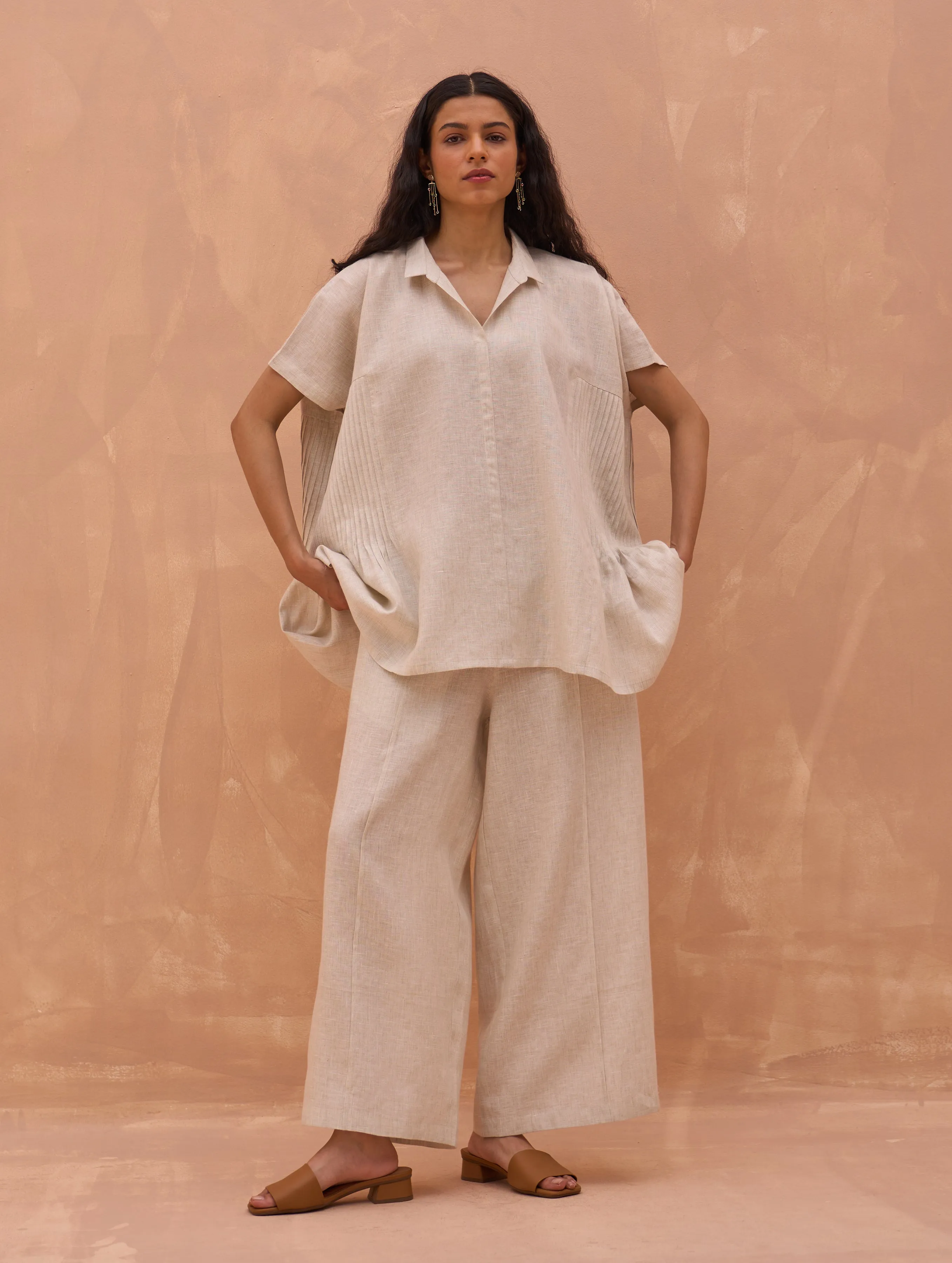 Bonnie Pleated Linen Co-ord Set - Off White