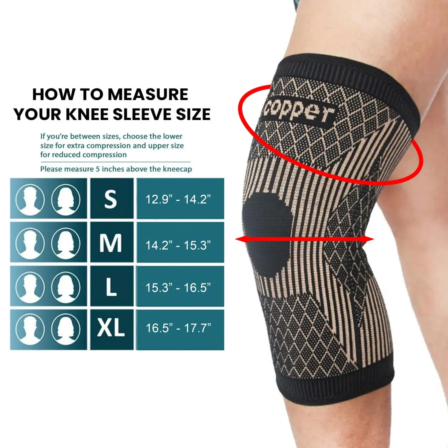 Copper Breathable Recovery Knee Support Brace Sleeve