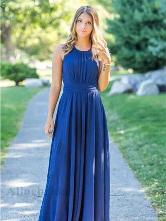 Elegant Halter Sleeveless A-line Long Bridesmaid Dress, PD3161