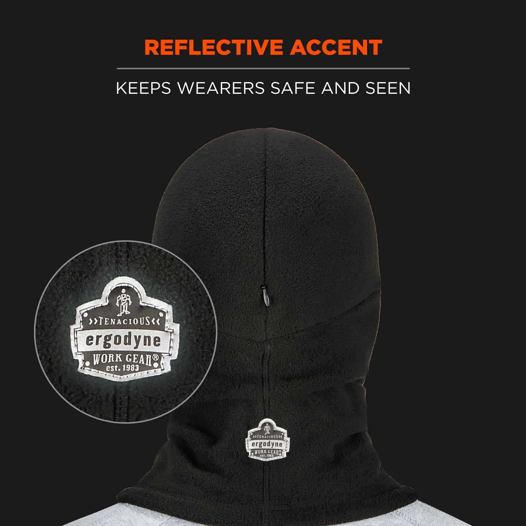 Ergodyne 16894 6893Z  Black Balaclava - Zipper for Bump Cap Insert