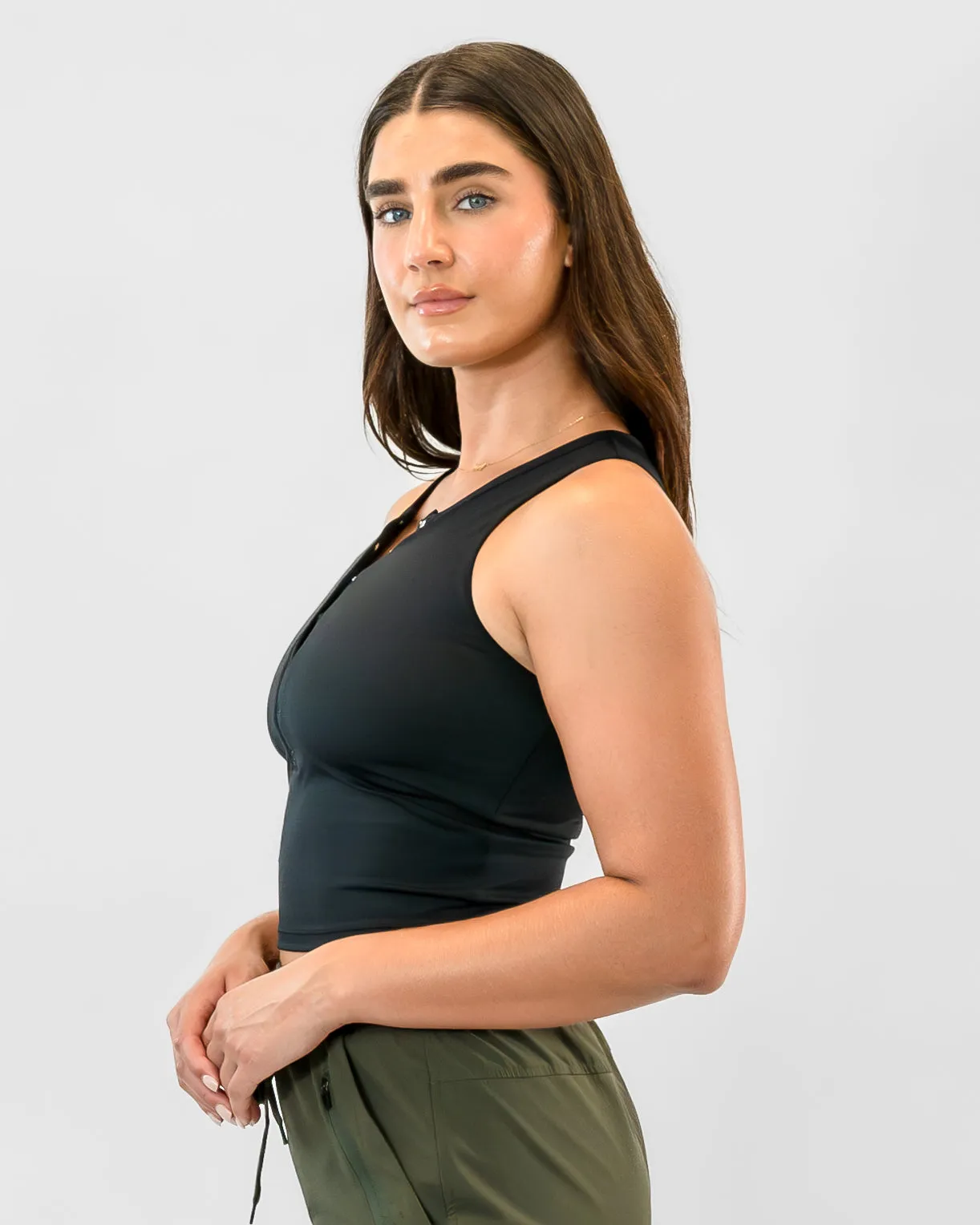 Lux Vinyasa Henley Crop Top - Black