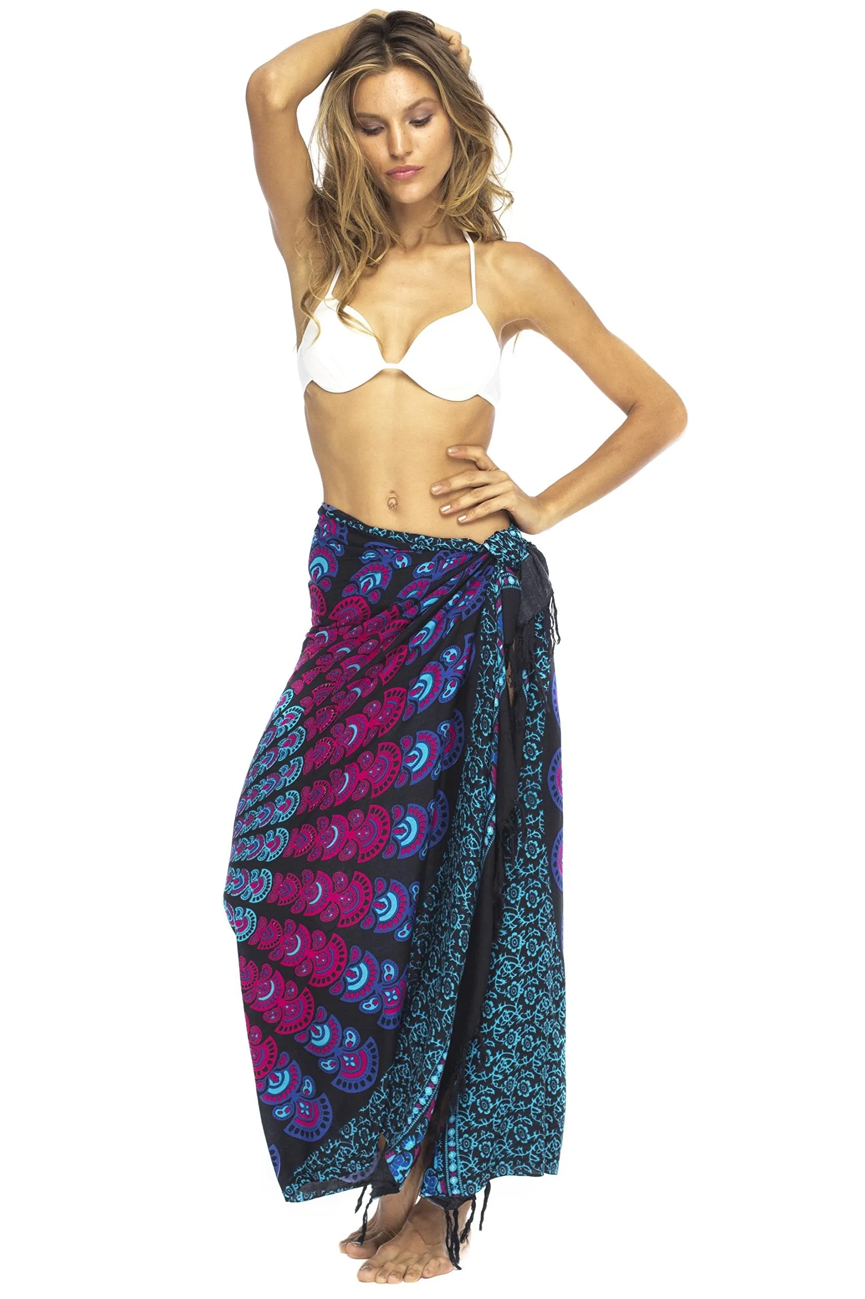 Peacock Print Sarong Cover up Wrap & Clip