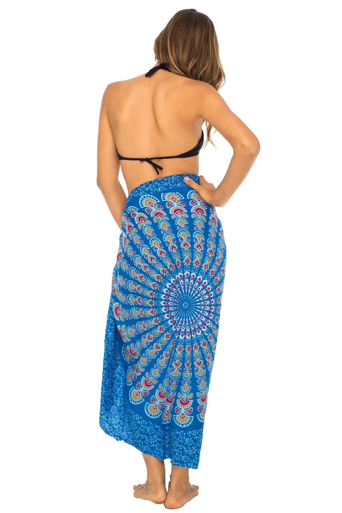 Peacock Print Sarong Cover up Wrap & Clip