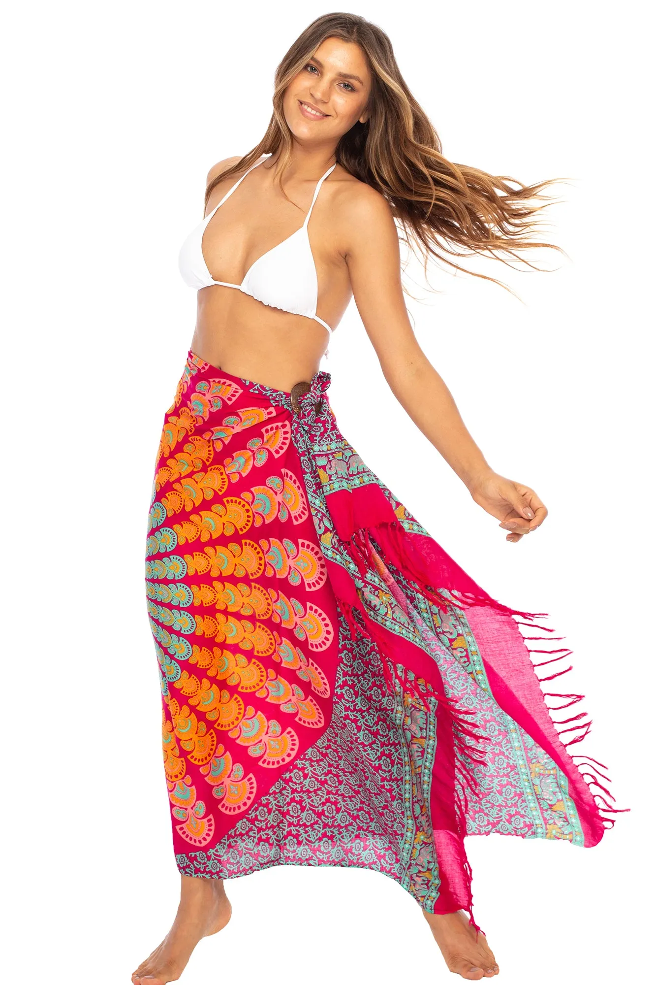 Peacock Print Sarong Cover up Wrap & Clip