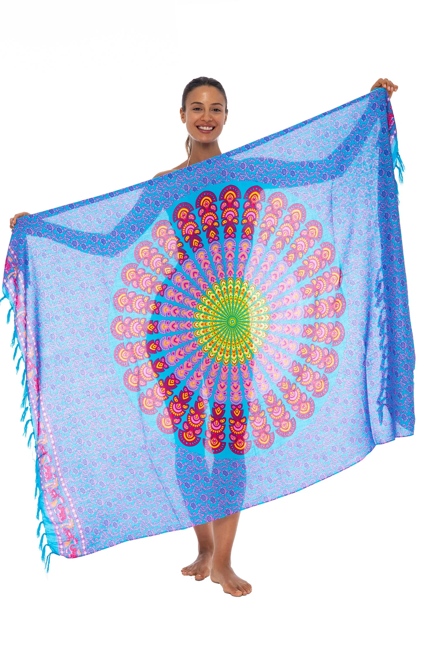 Peacock Print Sarong Cover up Wrap & Clip