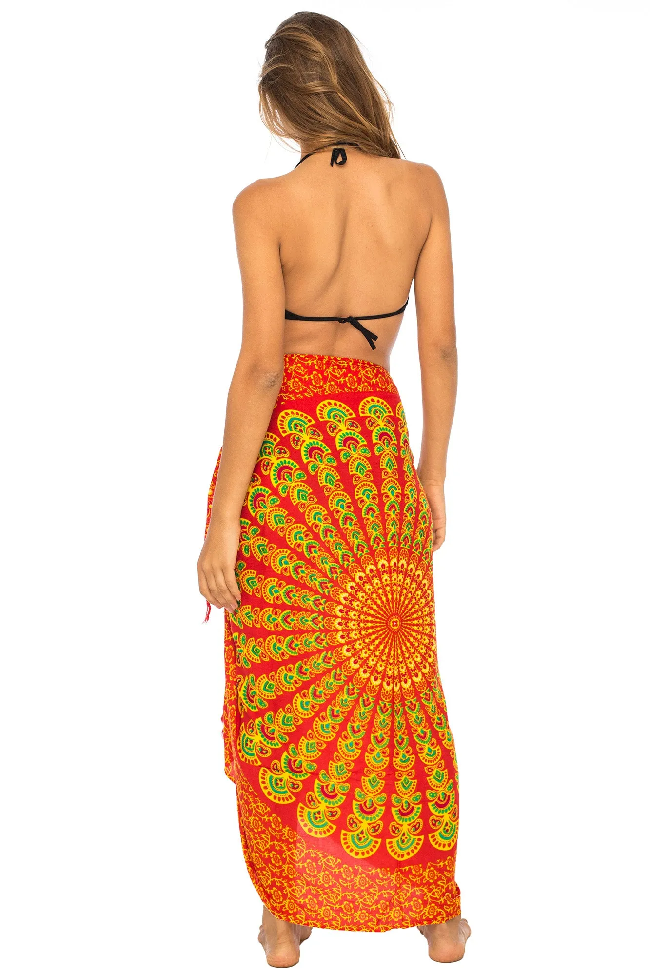 Peacock Print Sarong Cover up Wrap & Clip