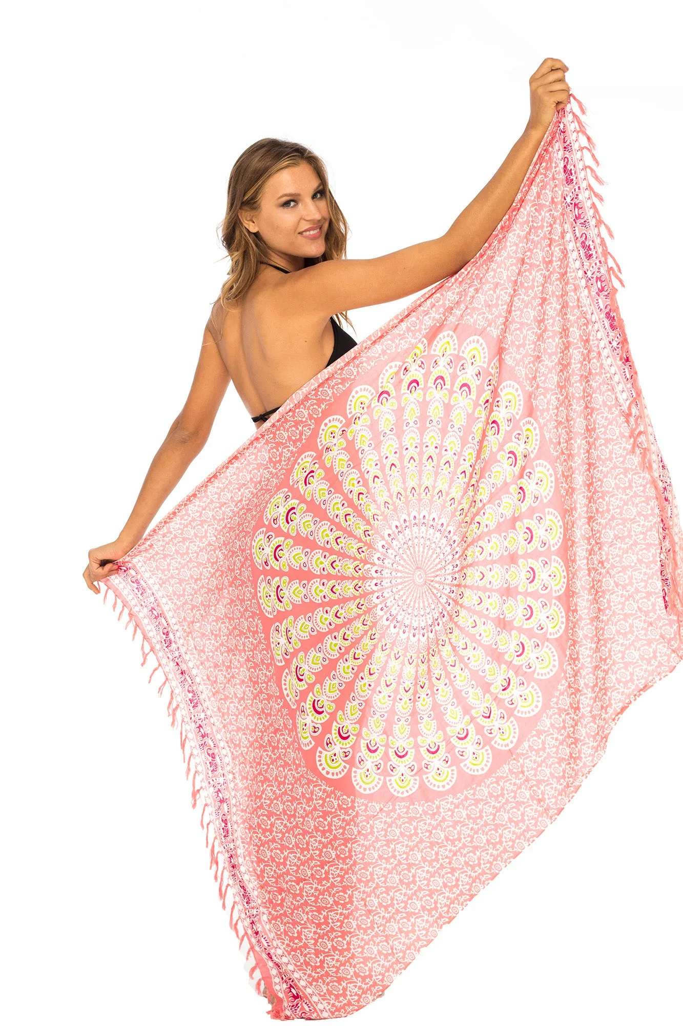 Peacock Print Sarong Cover up Wrap & Clip