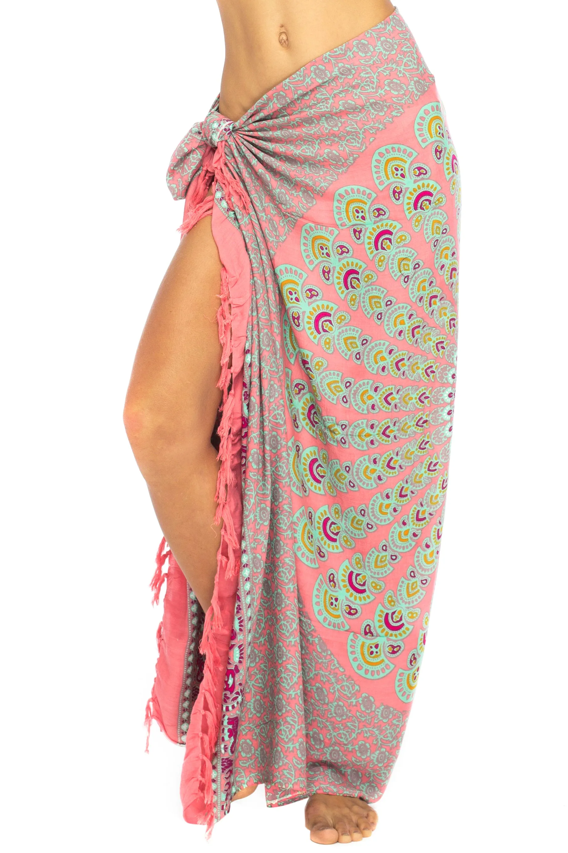 Peacock Print Sarong Cover up Wrap & Clip