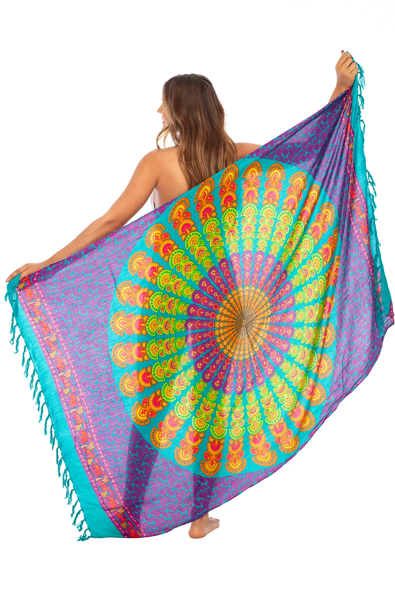 Peacock Print Sarong Cover up Wrap & Clip