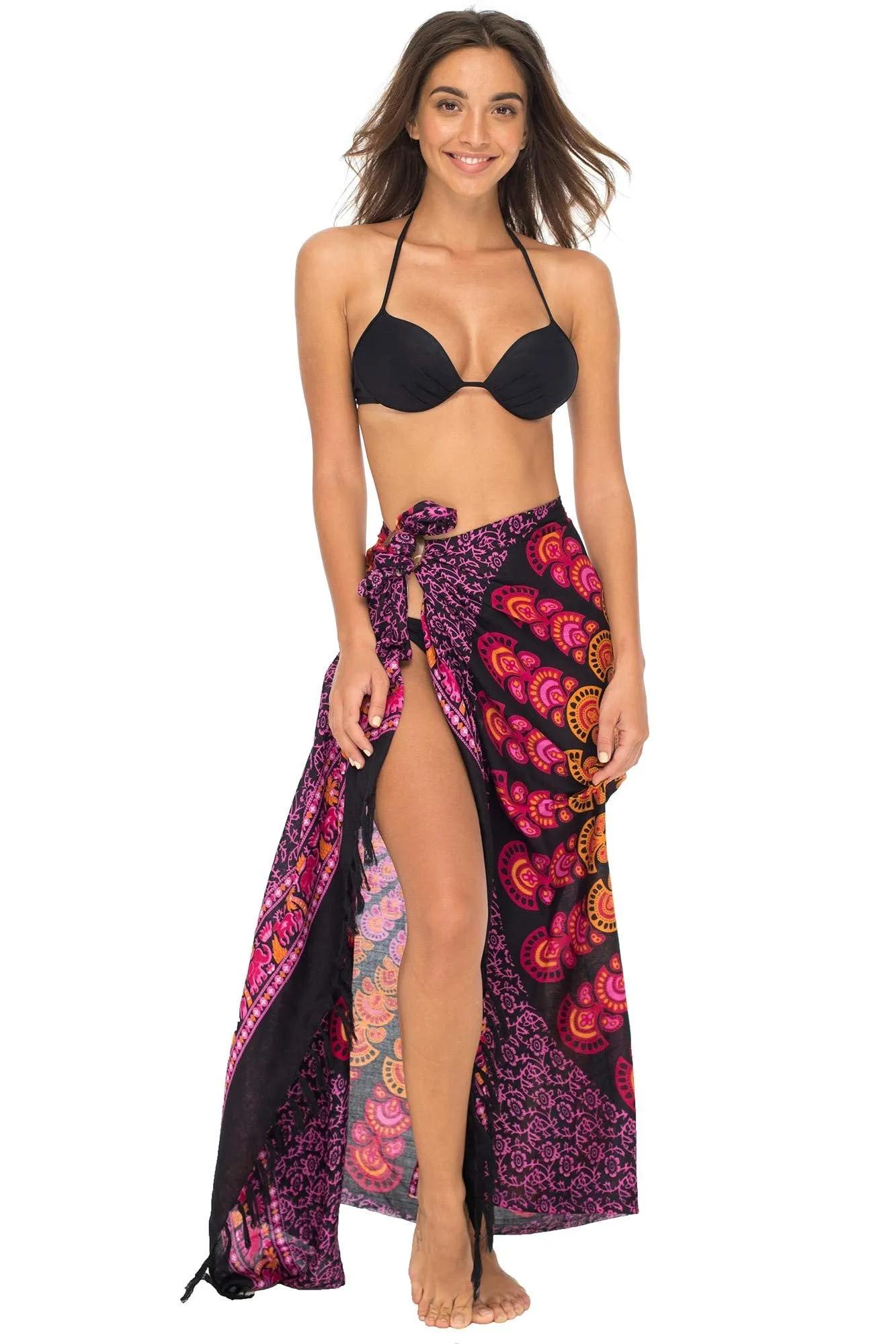 Peacock Print Sarong Cover up Wrap & Clip