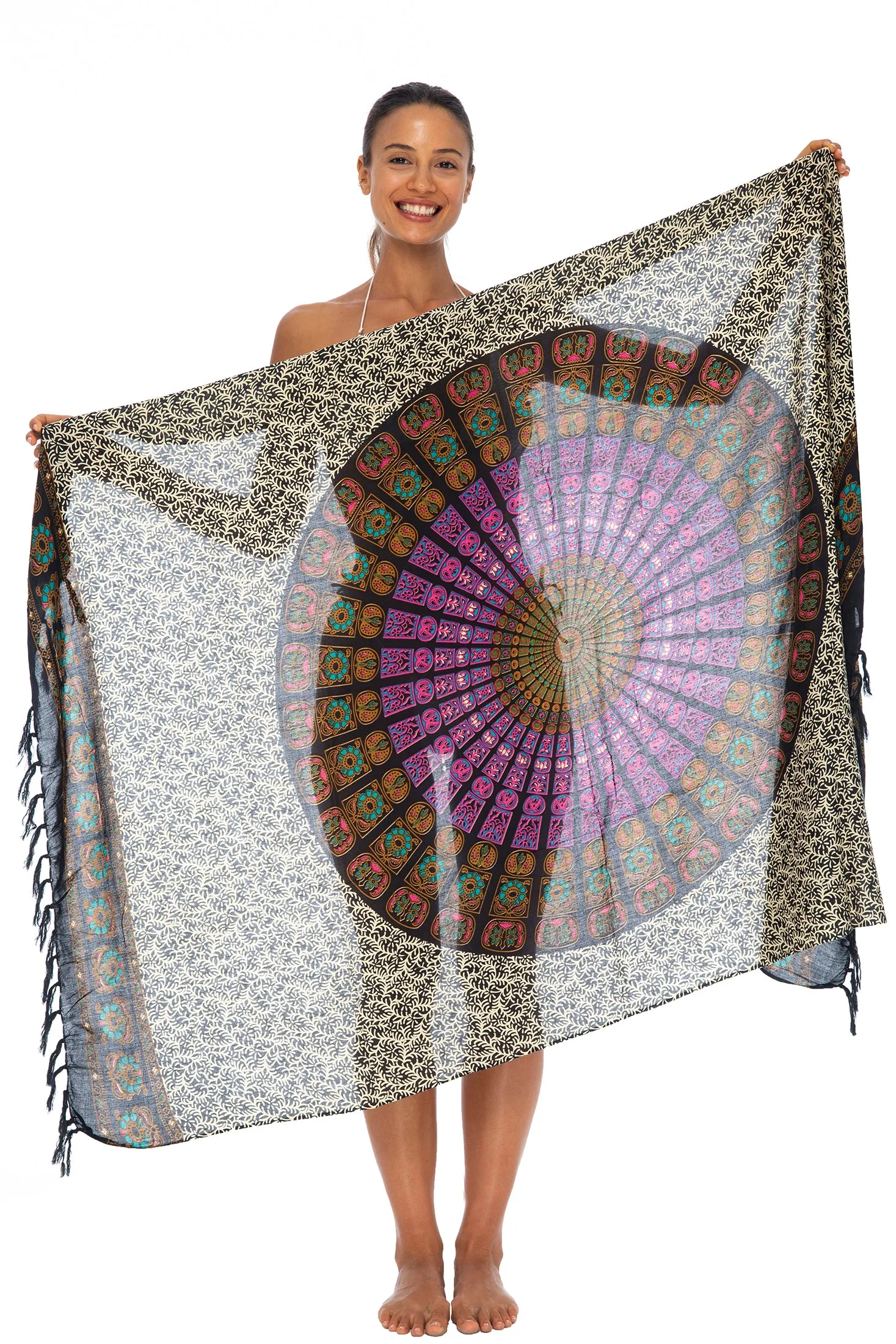 Peacock Print Sarong Cover up Wrap & Clip