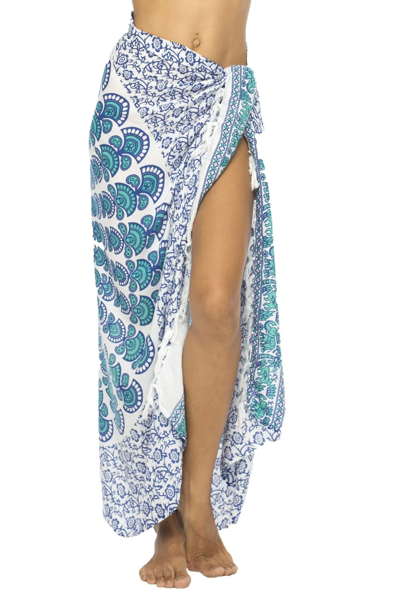 Peacock Print Sarong Cover up Wrap & Clip