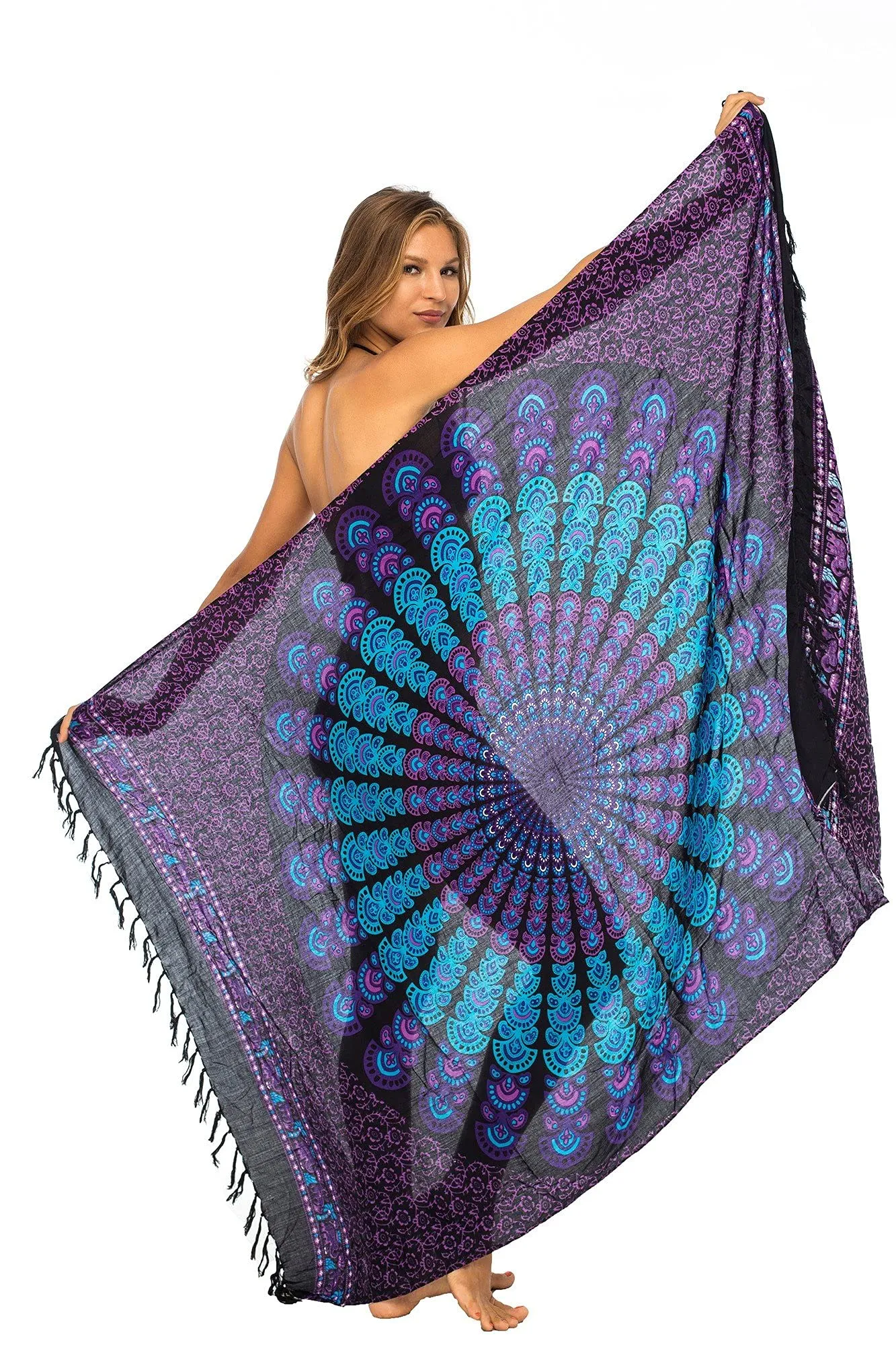 Peacock Print Sarong Cover up Wrap & Clip