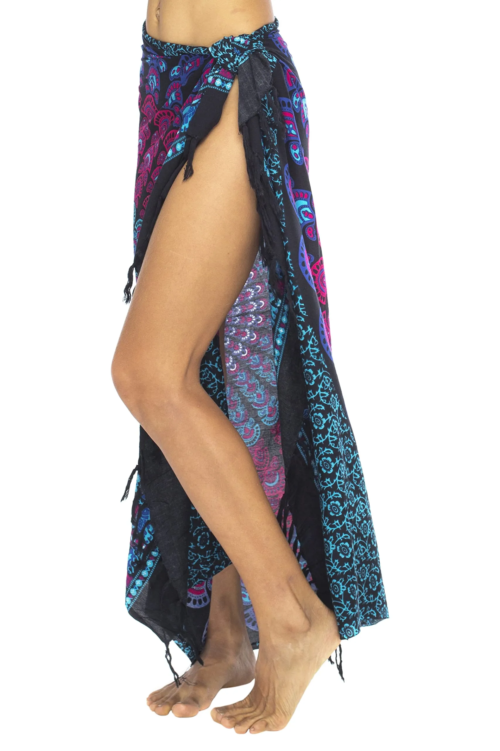 Peacock Print Sarong Cover up Wrap & Clip