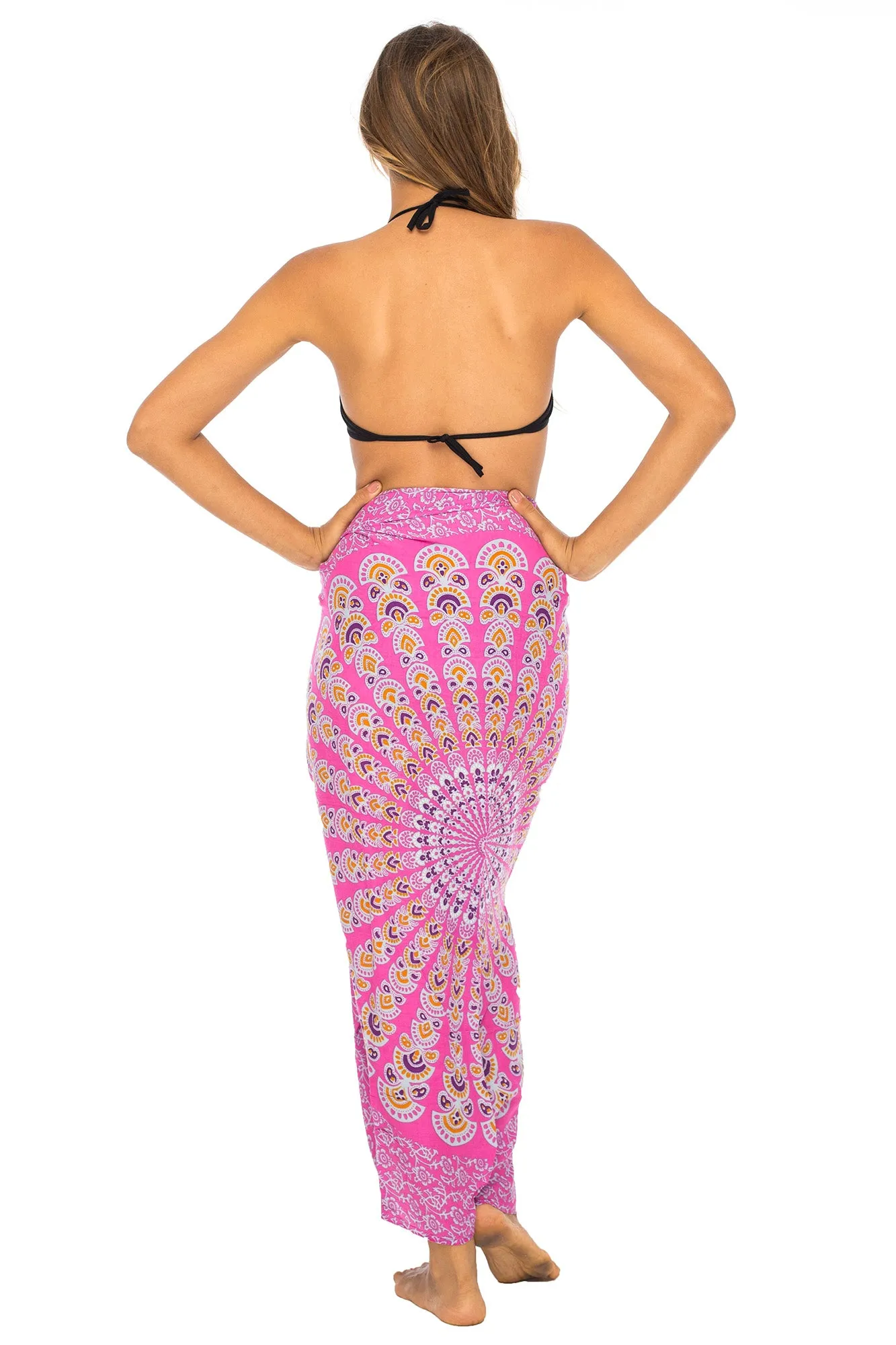 Peacock Print Sarong Cover up Wrap & Clip