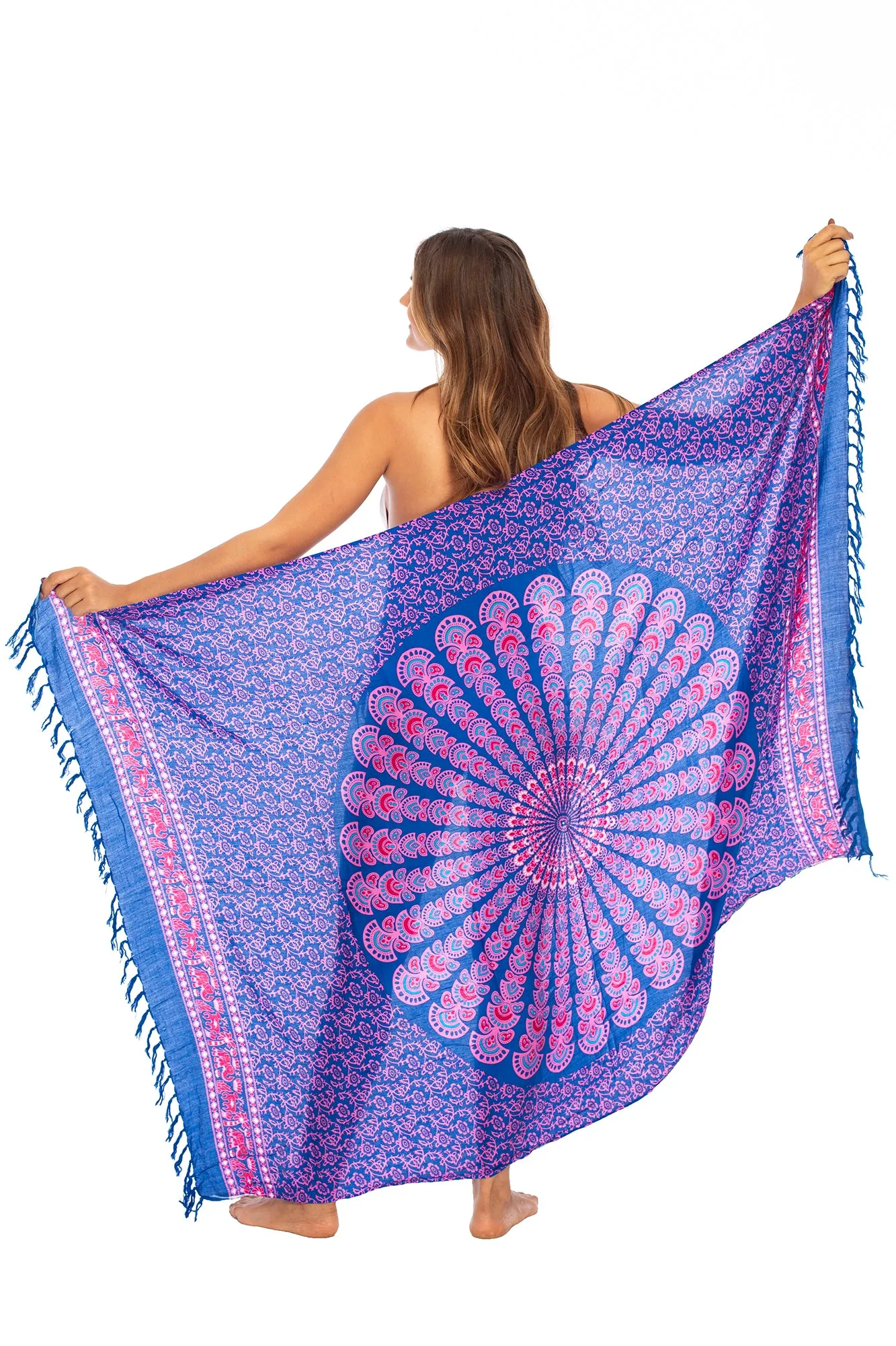 Peacock Print Sarong Cover up Wrap & Clip