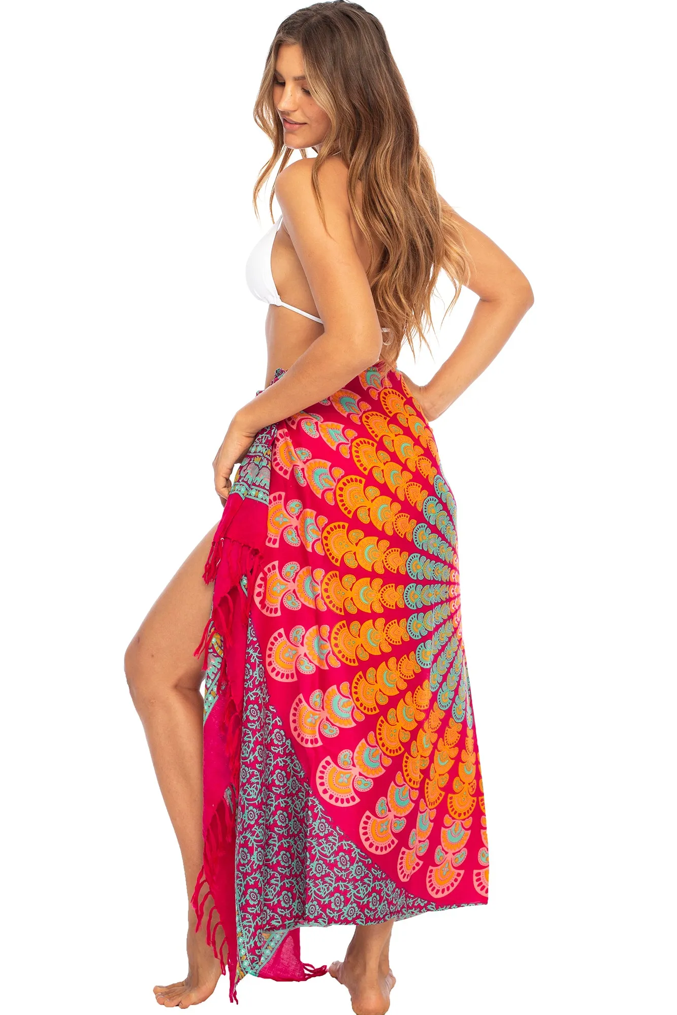 Peacock Print Sarong Cover up Wrap & Clip