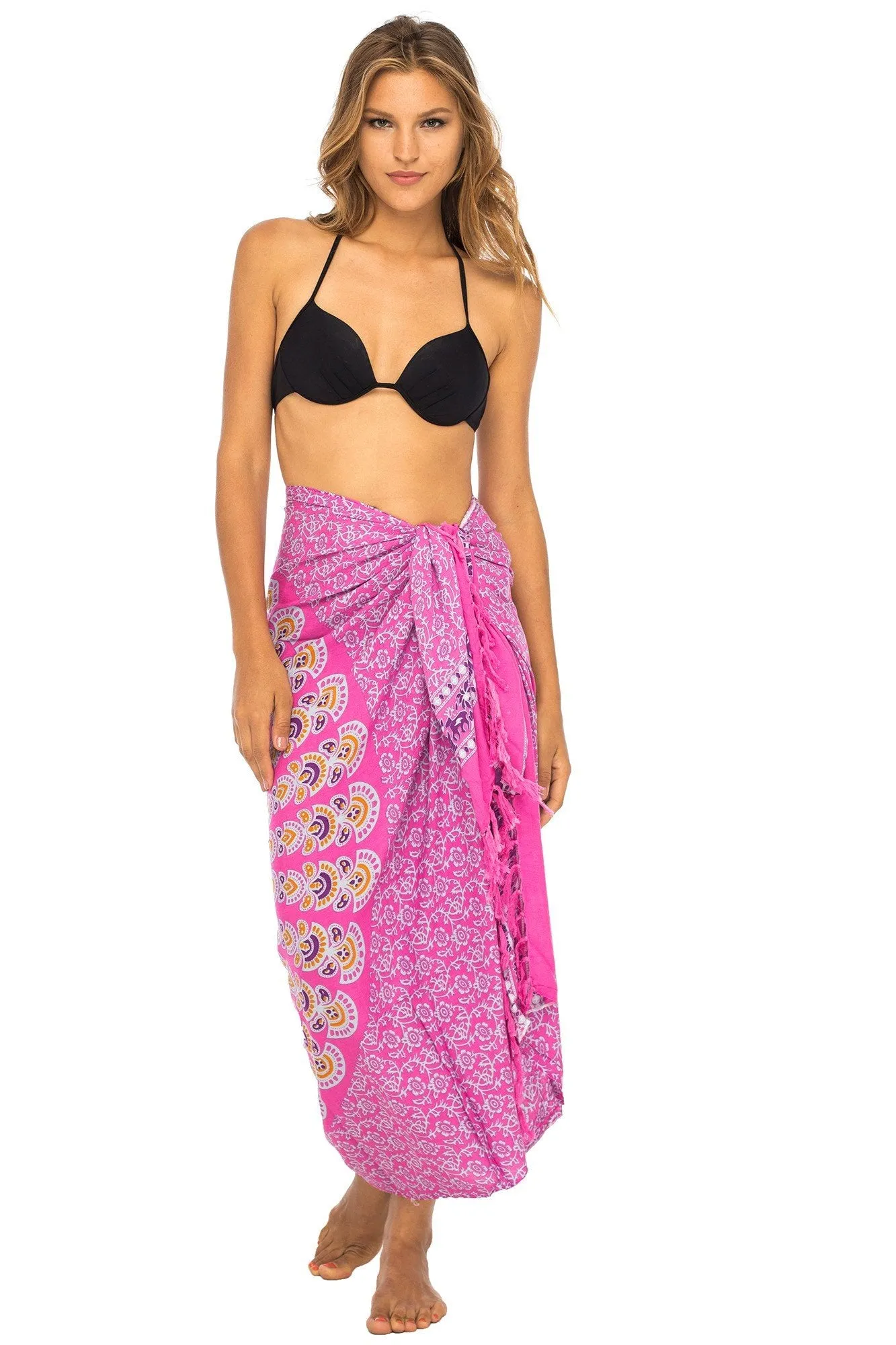 Peacock Print Sarong Cover up Wrap & Clip