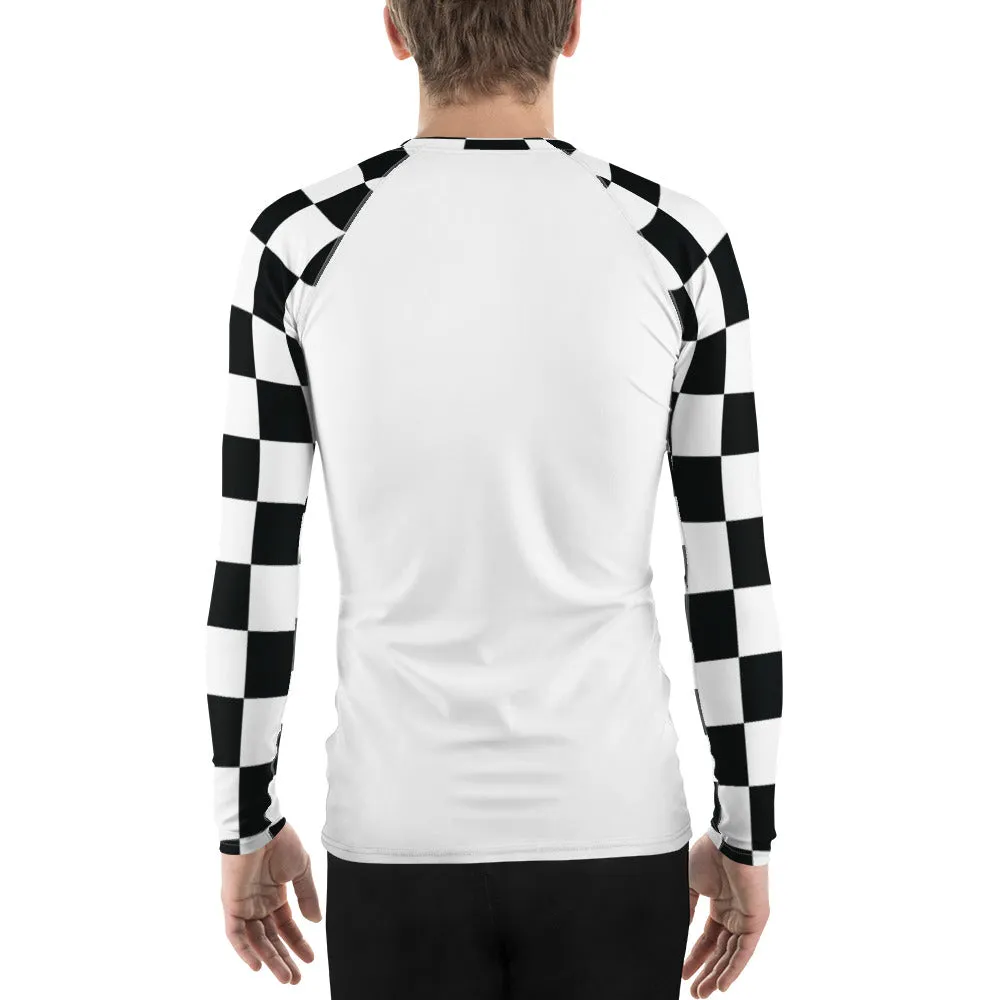 Trendy Training Attire: Men's Checkered BJJ Rash Guard - Blanc