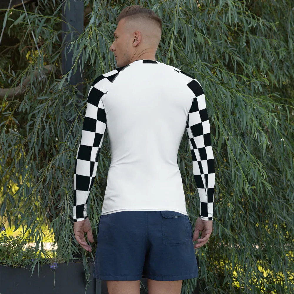 Trendy Training Attire: Men's Checkered BJJ Rash Guard - Blanc