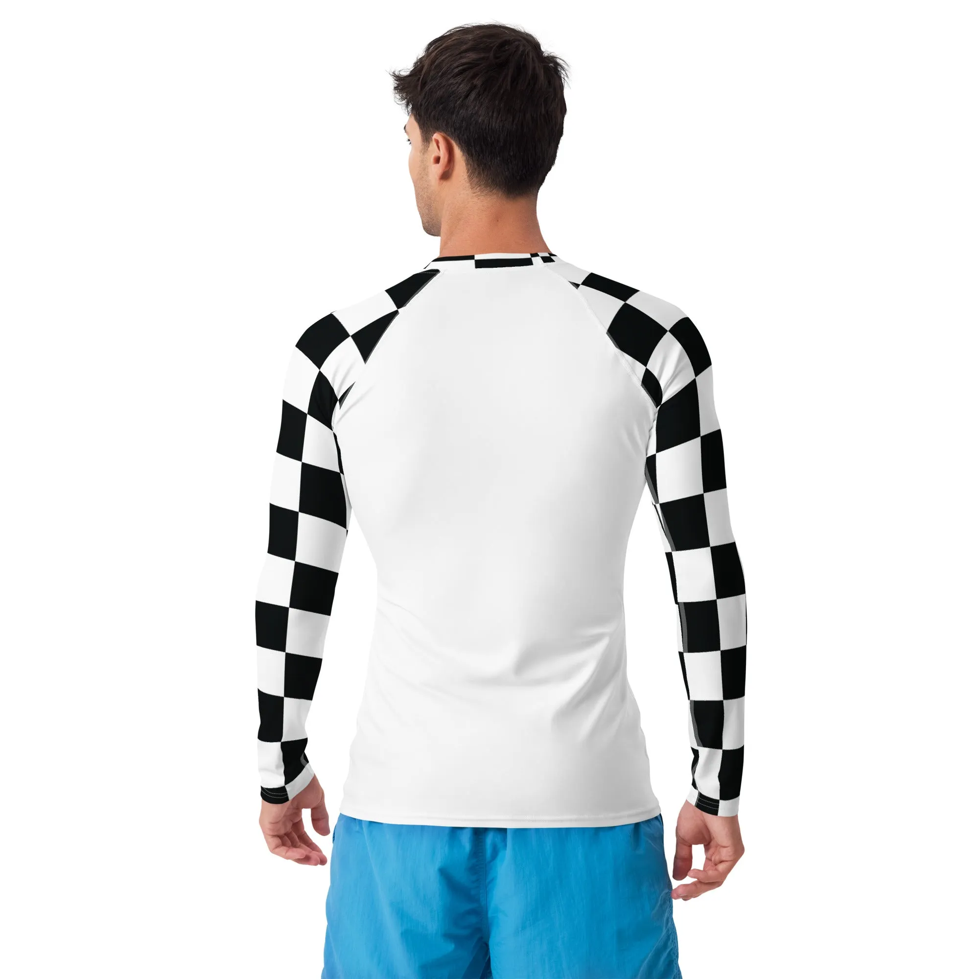 Trendy Training Attire: Men's Checkered BJJ Rash Guard - Blanc